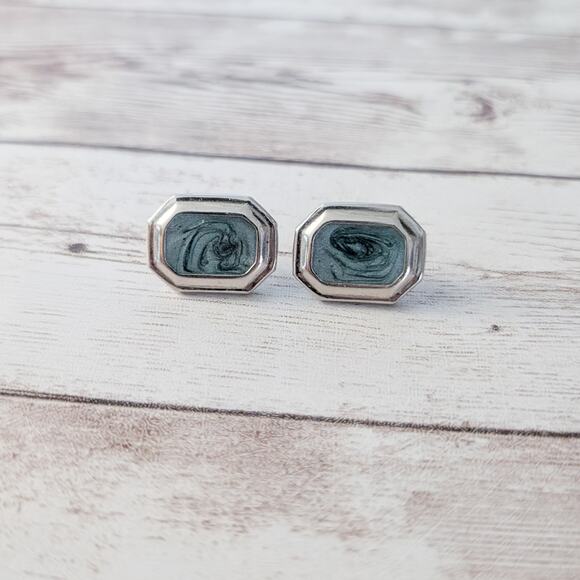 Vintage Stud Earrings Swirly Design with Silver Tone Halo - Picture 3 of 7